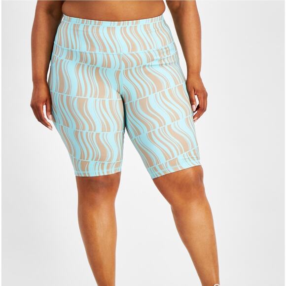 Ideology (1X) Compression Ocean Sigh Geo-print Pockets 10" Bike Shorts Plus Size - Picture 1 of 10